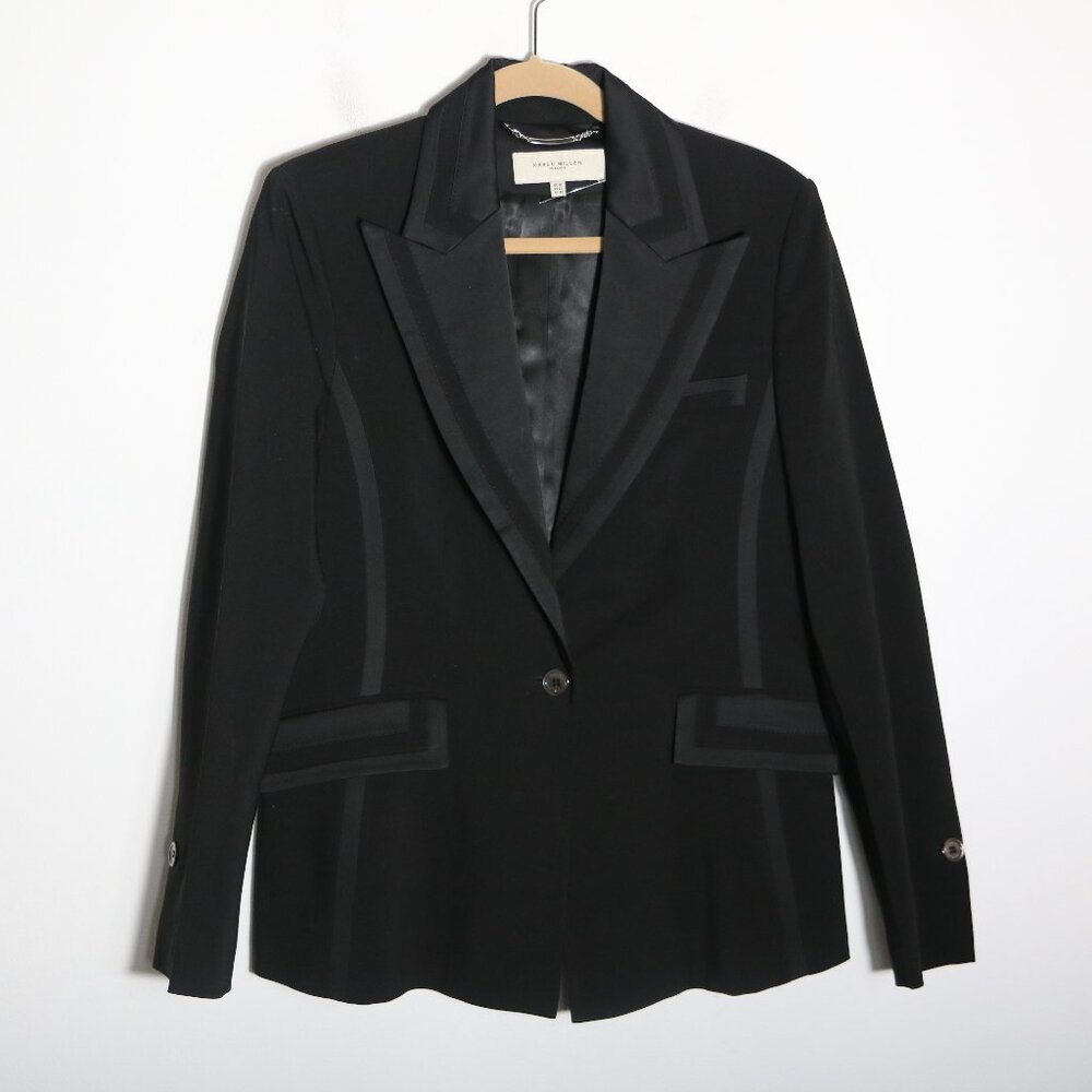 Karen Millen Womens Tuxedo Style Blazer 12 Wool Blend Tailored Structured Modern